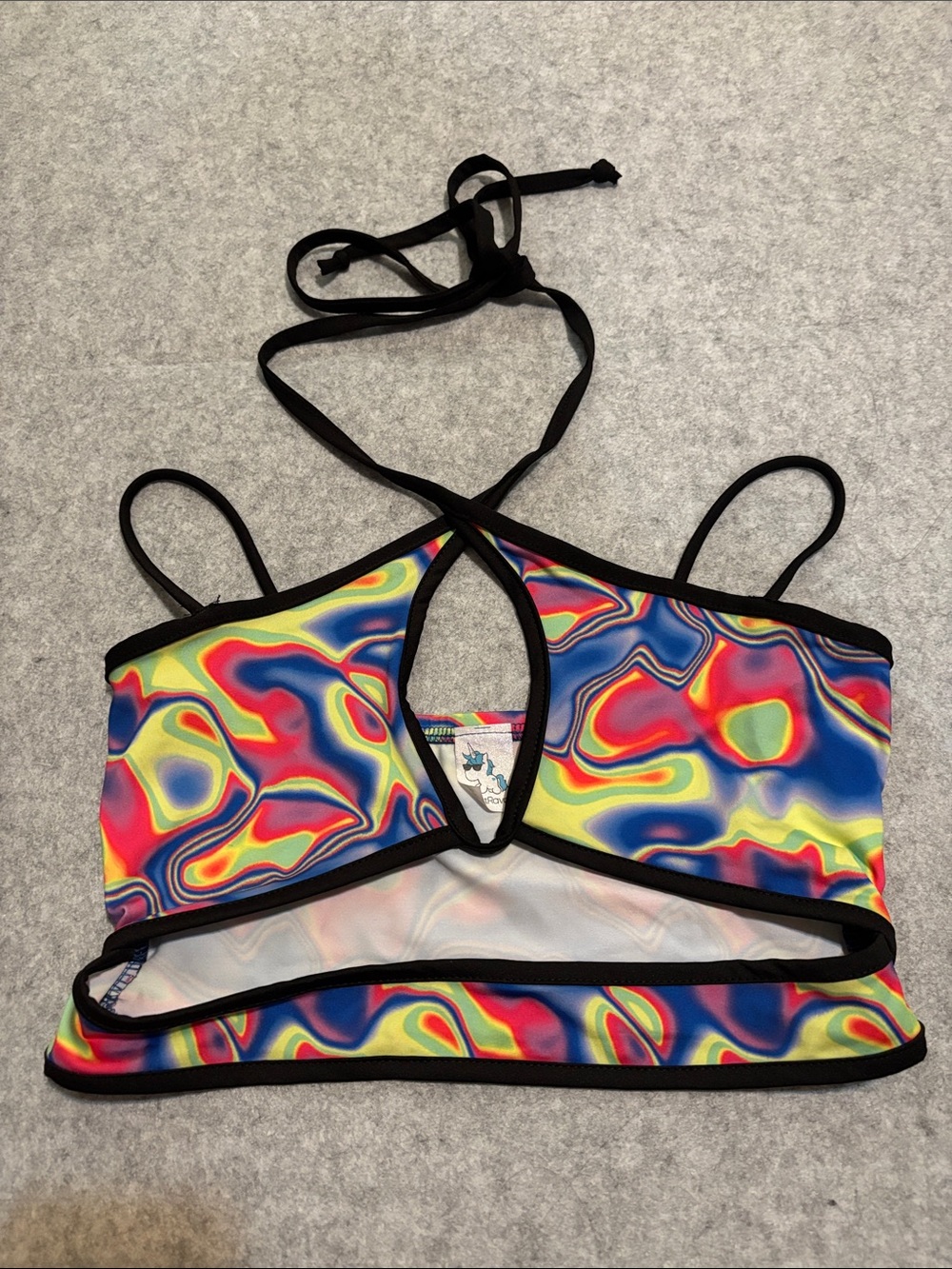 iHeartRaves Multicolor Swirl Marble Strappy Crop Top